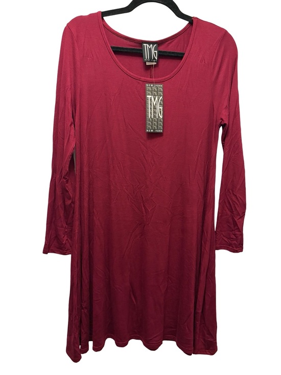 Tmg New York Dresses & Skirts - TMG New York Wine Burgundy Long Sleeve Knit Dress L Scoop Neck